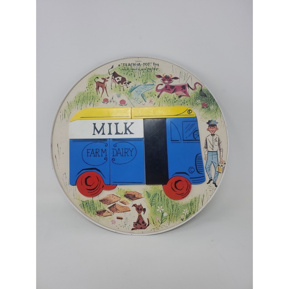 Vtg Milk/Dairy‎ Farm Truck Magnetic Plastic Puzzle, Teach A Tot, Playskool